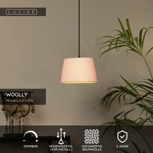 Lucide WOOLLY - Pendelleuchten - Ø 28 cm - 1xE27 - Rosa - USP